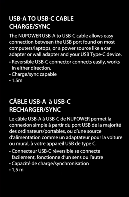 NüPower 1.5m Charging Cable USB-A to USB-C